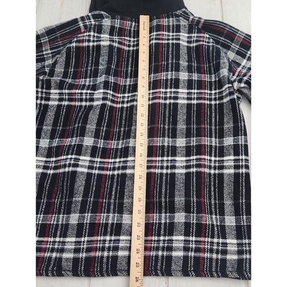 Zara Mens Medium Plaid Overshirt Shacket Button Up Hooded Jacket Black Red Shirt - Picture 7 of 8